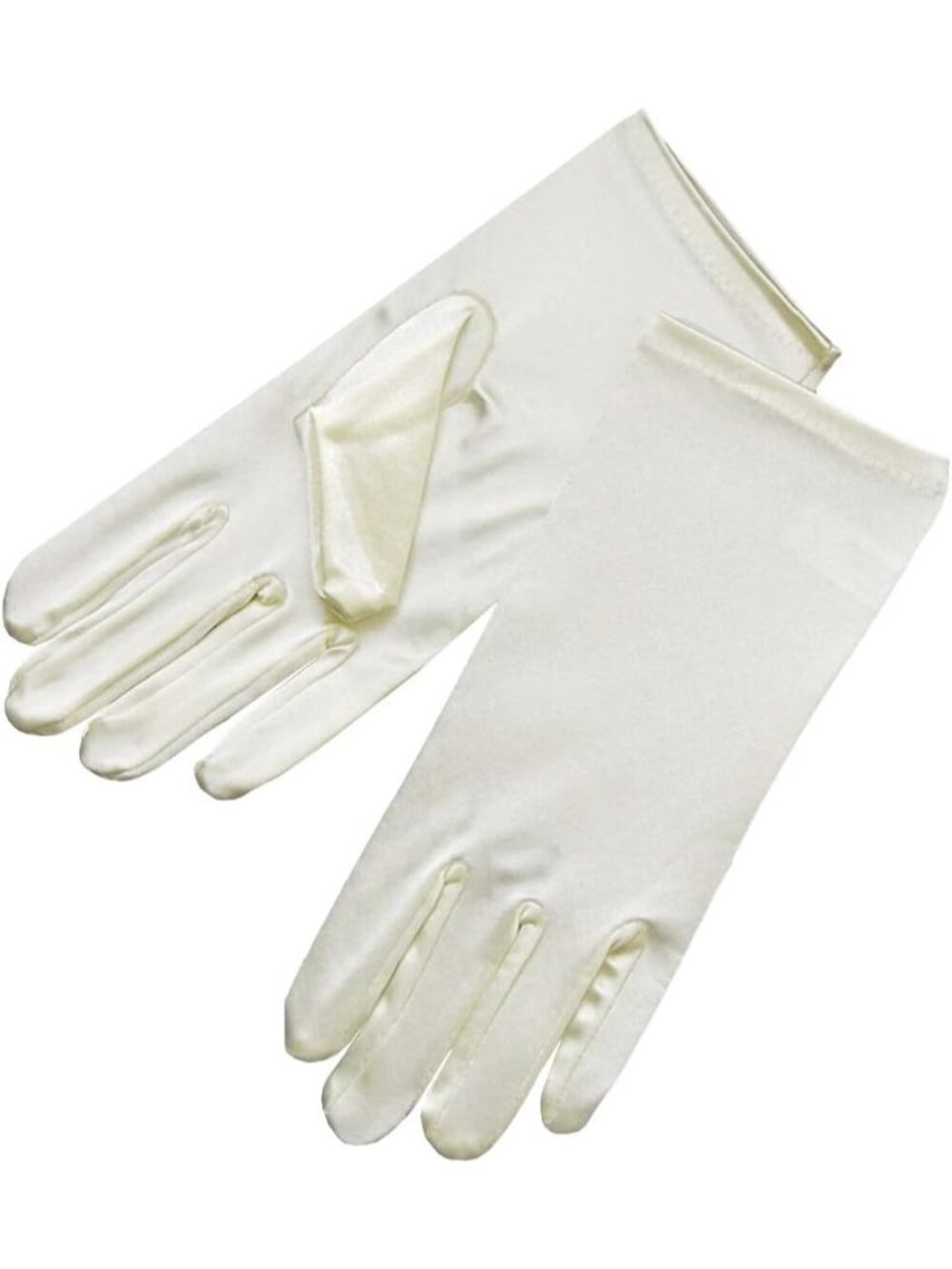 Women's Light Ivory Shiny Stretch Satin Wrist Length 2BL Cold Weather Gloves